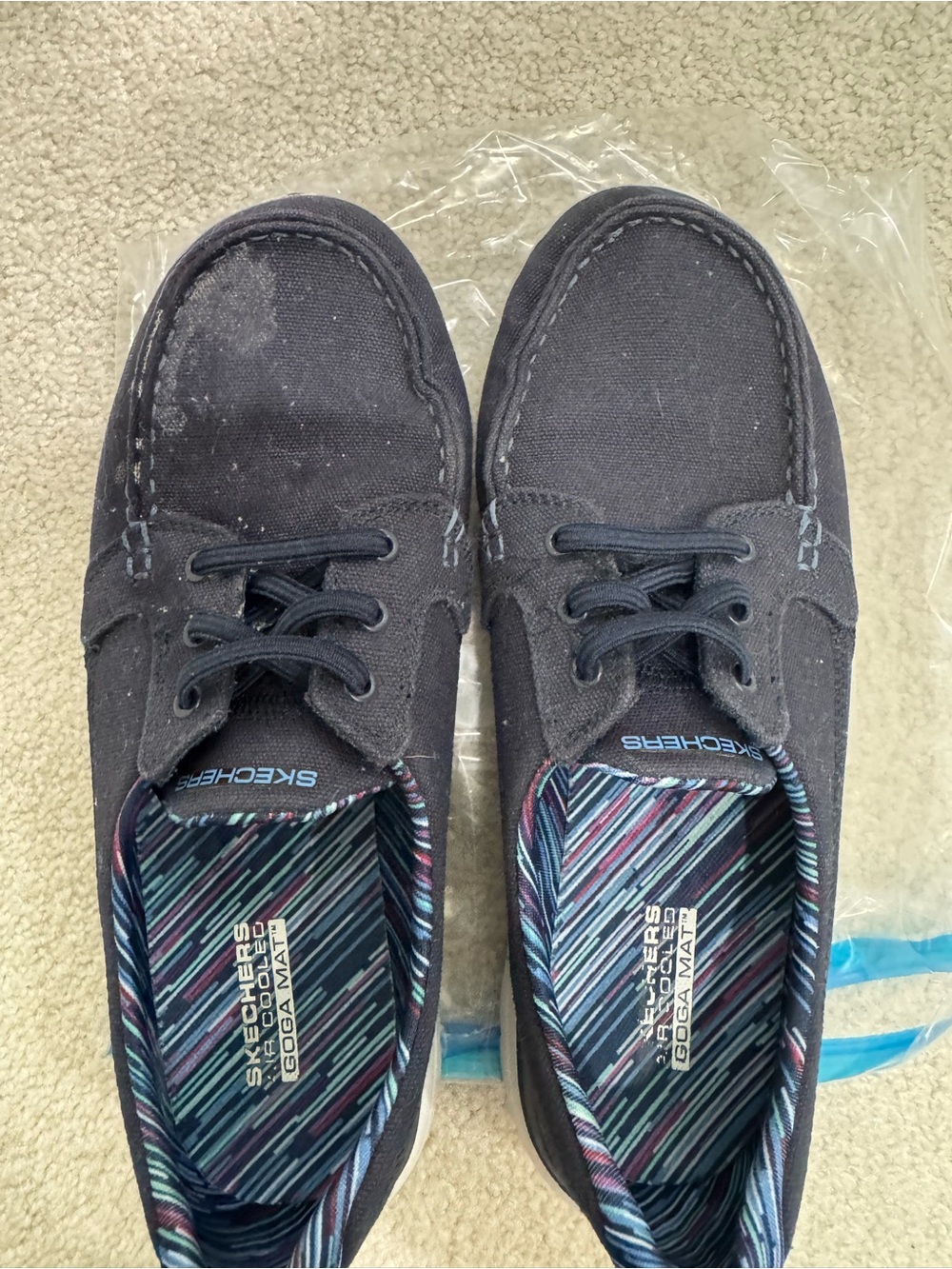 Skechers Navy Canvas Boat Shoes with Patterned Insole - Picture 3 of 6